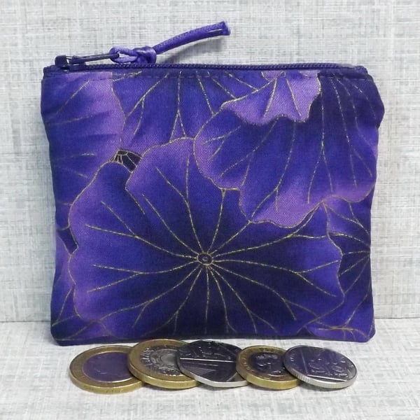 Coin purse, small purse, purple floral.