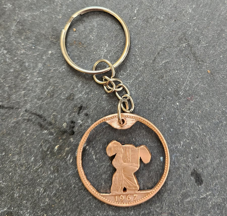 Upcycled penny coin dog bag charm or keyring