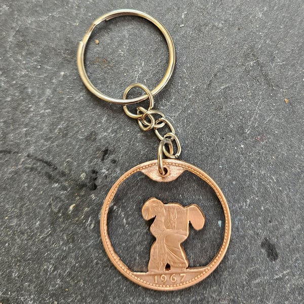 Upcycled penny coin dog bag charm or keyring
