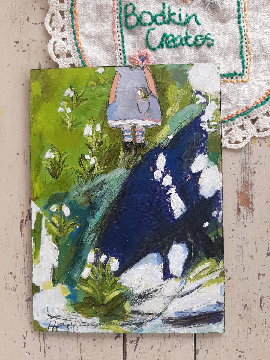 Standing among the snow drops .small painting 