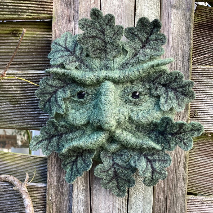 Green man, needle felted wall art,woollen sculpture