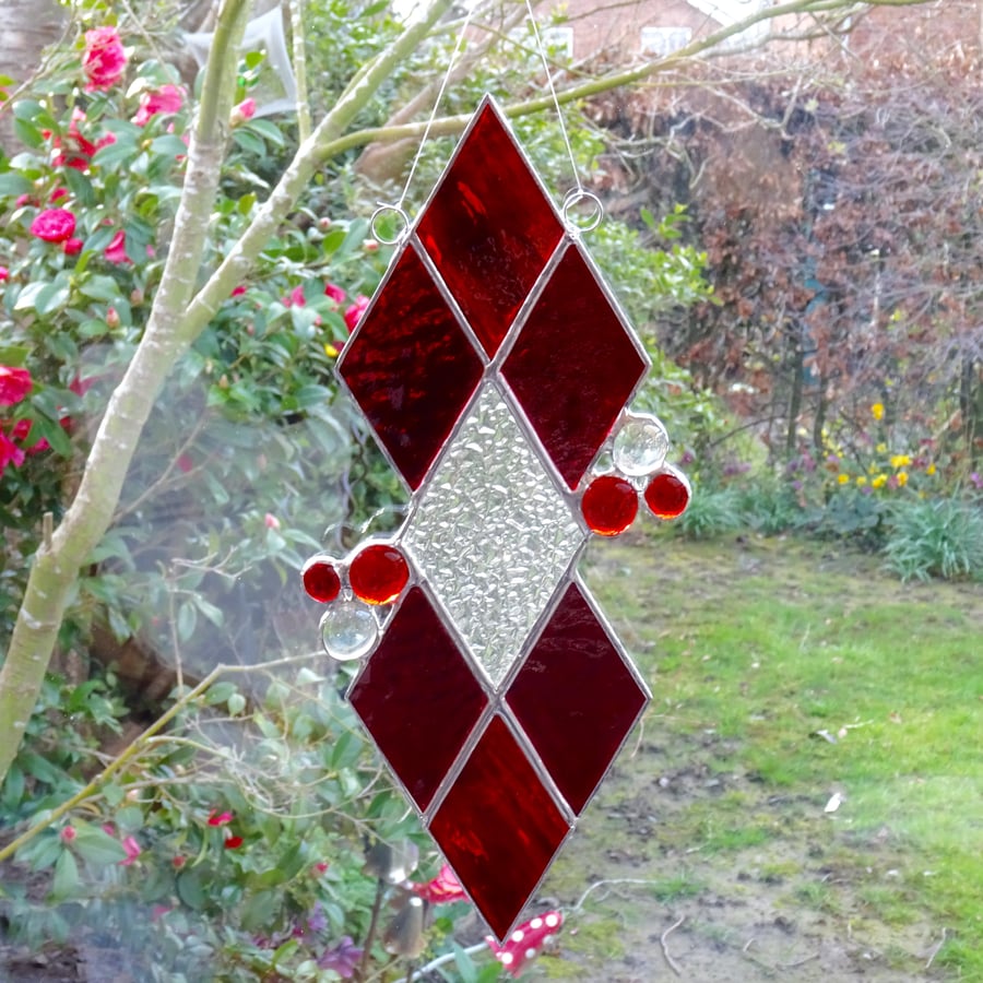 Diamond Stained Glass Suncatcher - Red