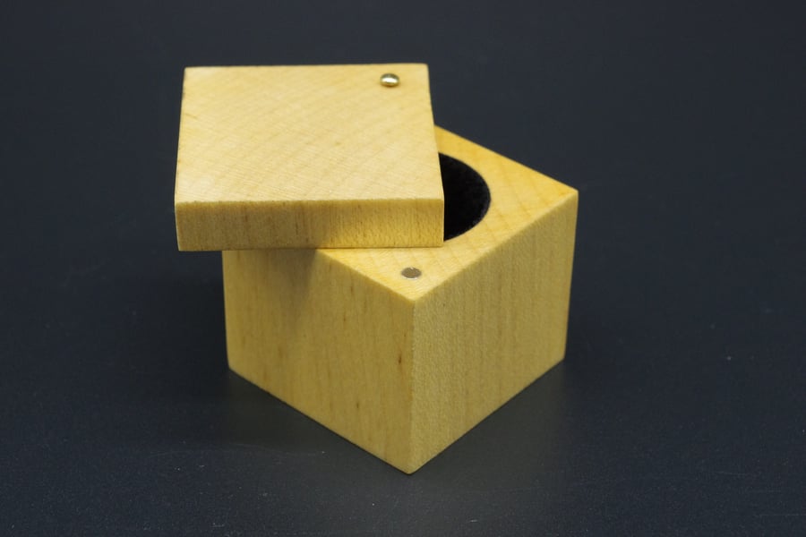 Handmade wooden flock lined ring box. Scottish Ash.