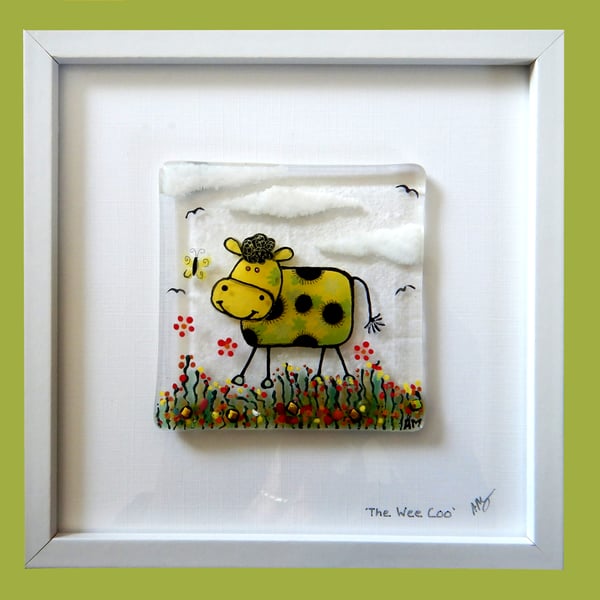 Handmade Fused Glass 'Little Yellow Cow' Picture