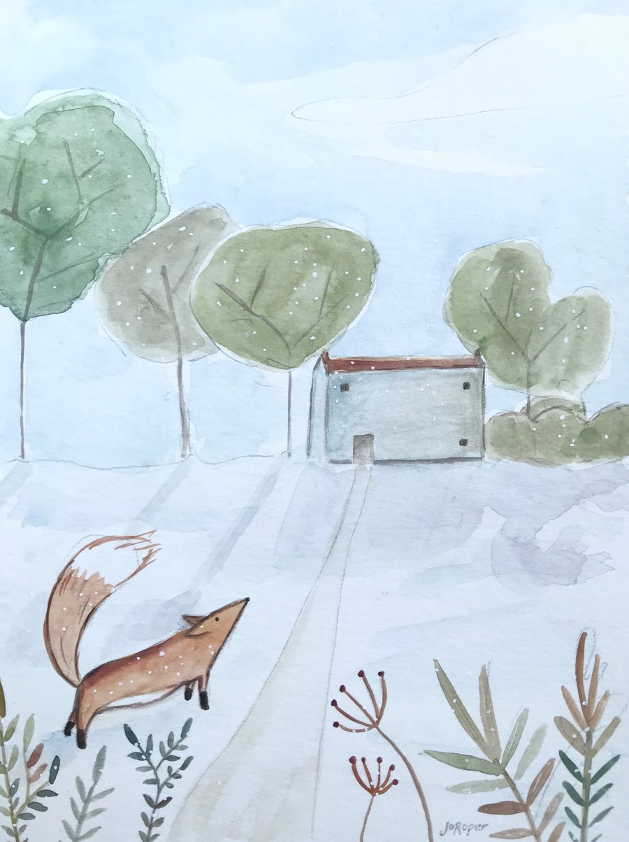 Original Painting a fox in the snow Jo Roper