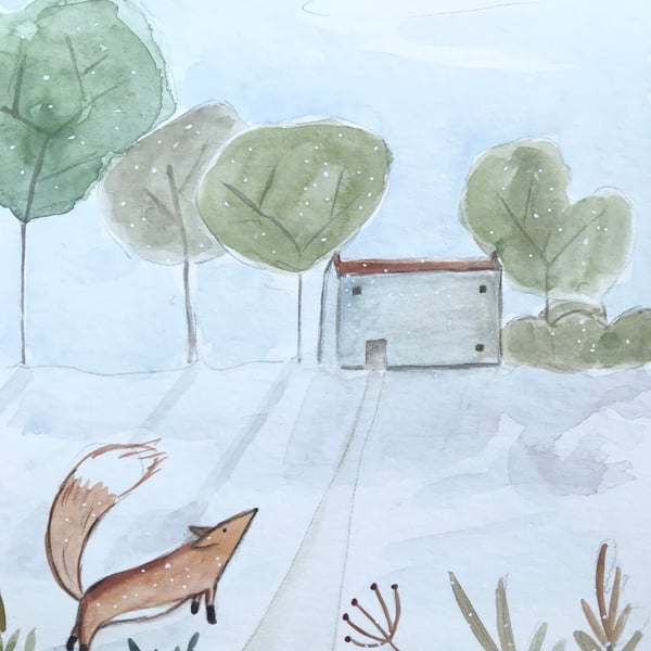 Original Painting a fox in the snow Jo Roper