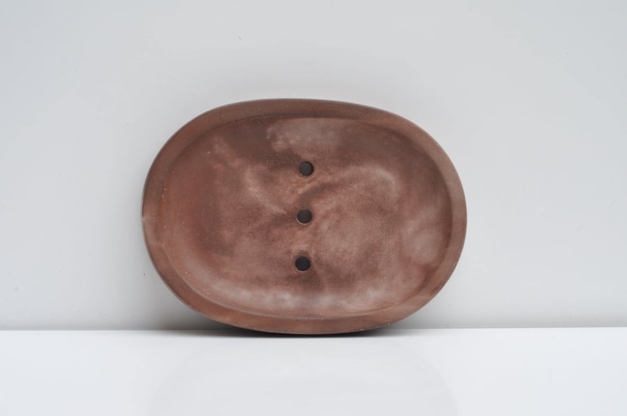 Handmade Concrete Soap Dish - Oval Grey Brown Marble Cement Soap Tray Concrete H