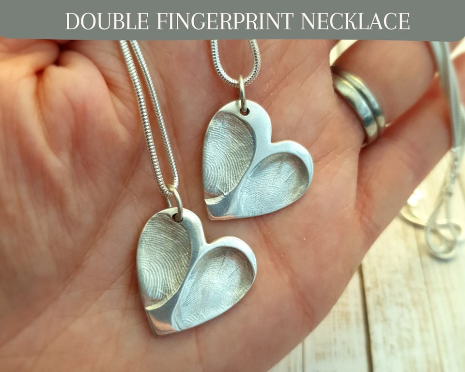 Fingerprint Heart Necklace: Handmade Sterling Silver Keepsake Charm
