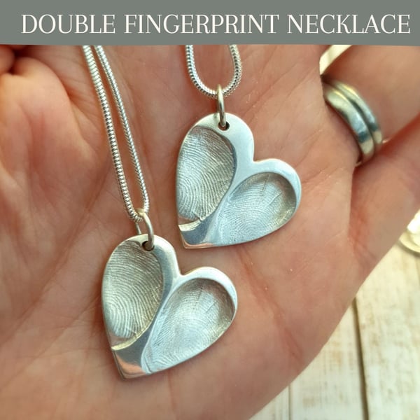 Fingerprint Heart Necklace: Handmade Sterling Silver Keepsake Charm
