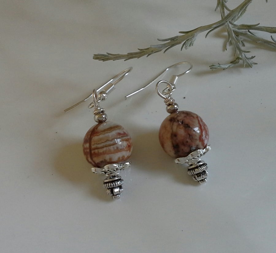 Large African Jasper & Tibetan Silver & Plated Earrings