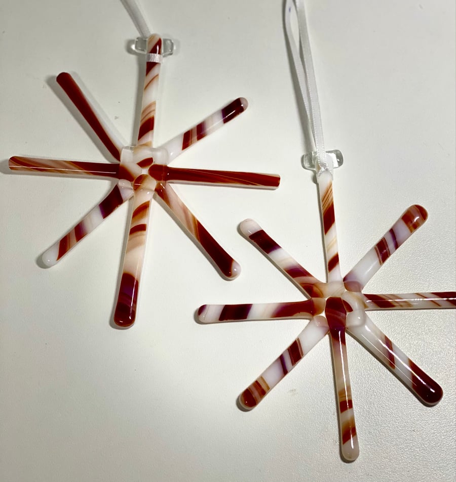 Fused glass red and white stars, christmas star decoration