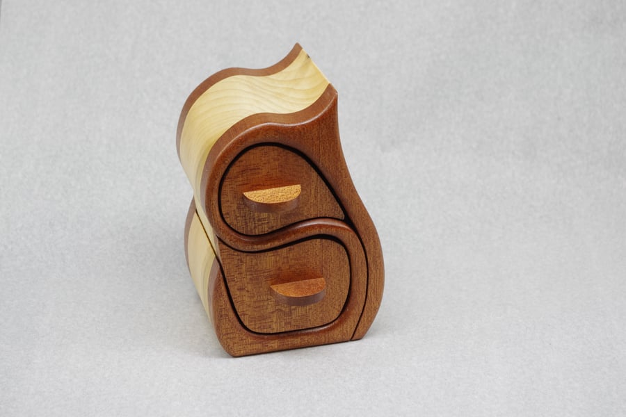 Handmade Wooden Trinket, Jewel Box. Tulip Wood and African Sapele.