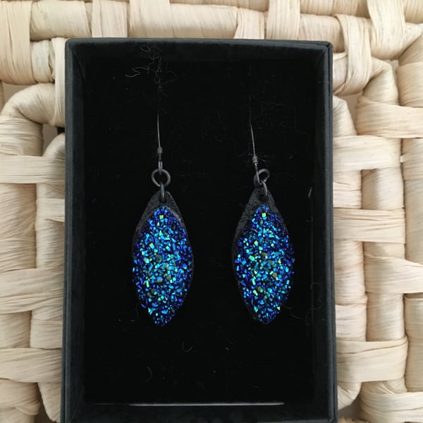 Glittering Royal Blue Resin Druzy Earrings