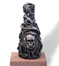 Gothic Black Leather Roses in Skull Vase – Handmade Dark Flower Arrangement - Image 3