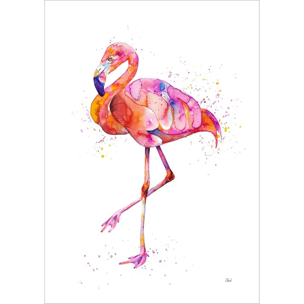 Flamingo watercolour print, painting, illustration, tropical wall art