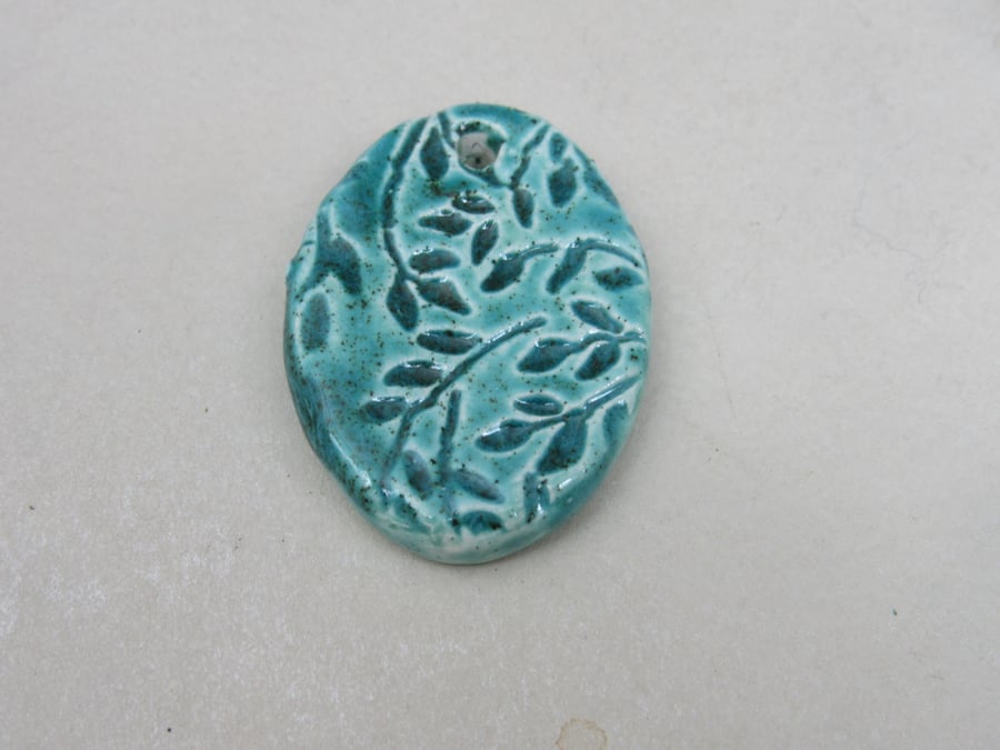 Large Jade Green Leaf Sprig Ceramic Pendant