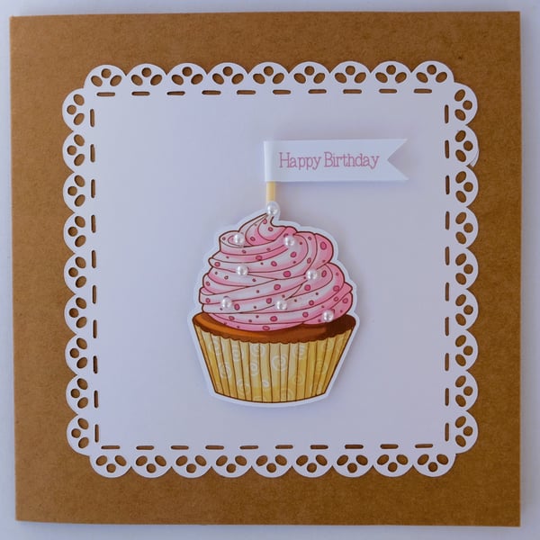Cupcake Birthday Card with Cake Topper