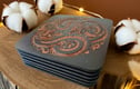 Engraved black veneer coasters 