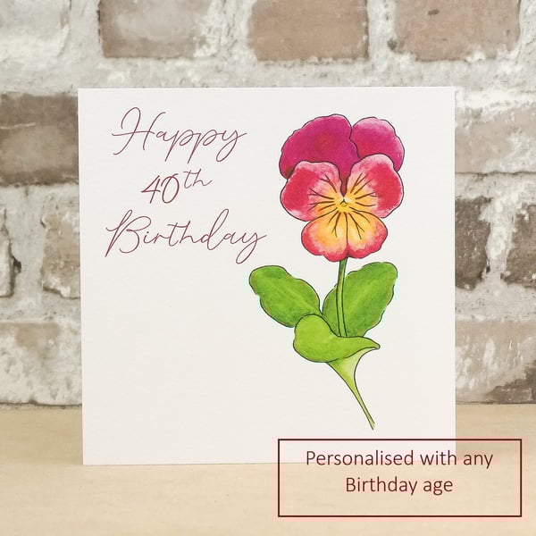 Birthday AGE Card Floral Viola - Personalised with any Birthday age