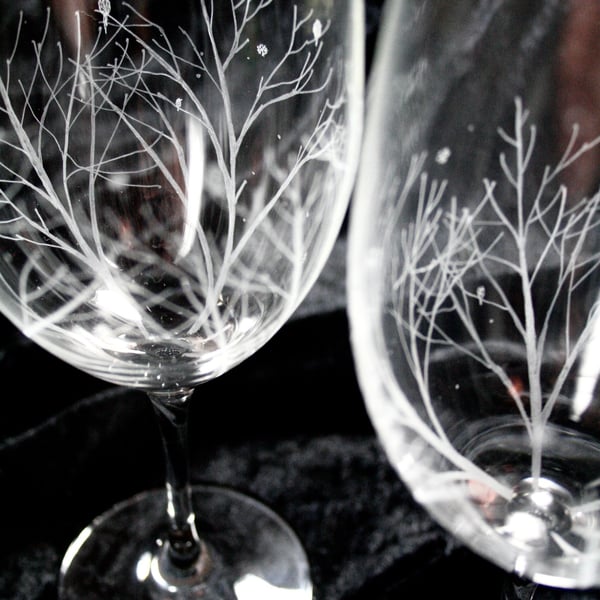 Pair of Winter Woodland Wine Glasses