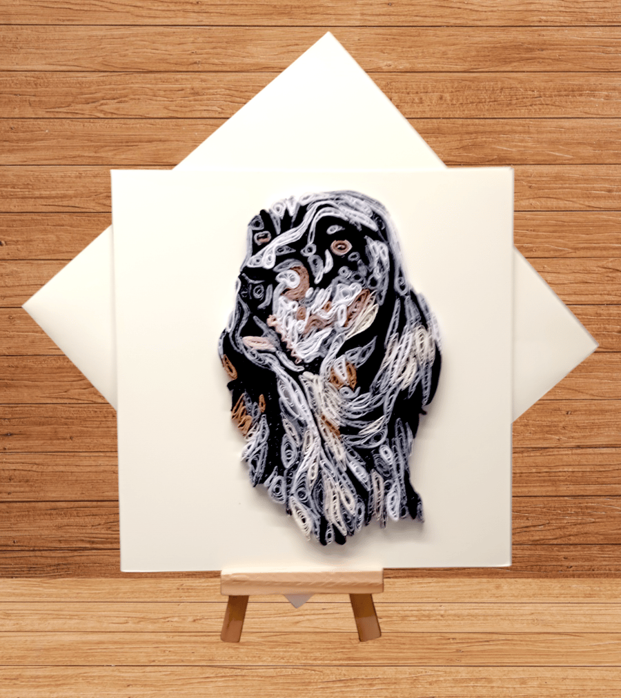 Elegant quilled English Setter open greetings card art