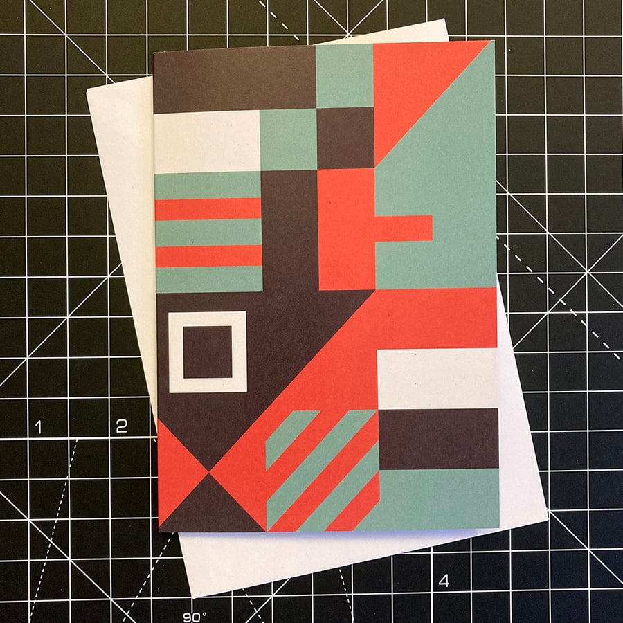 A6 'BLOCKS' Design Greeting Card in Red & Green