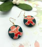 Gingerbread fabric button earrings festive jewellery - Image 2