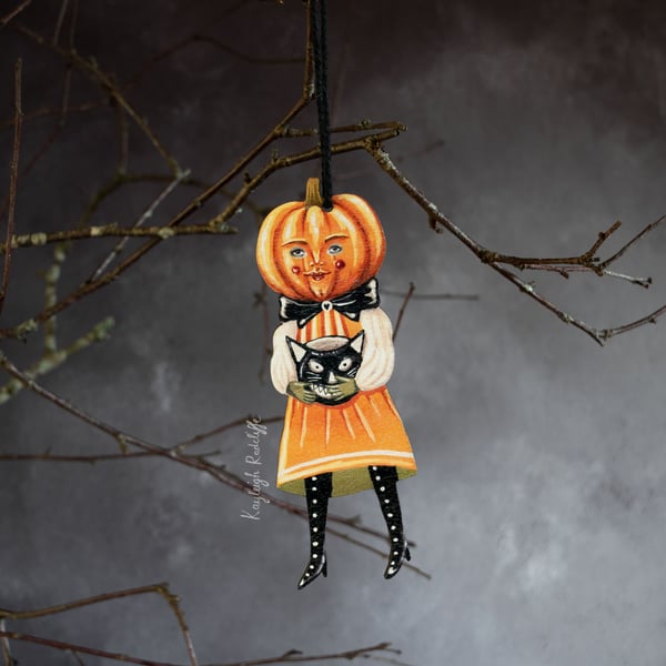 Trick-or-treating Peter pumpkin wooden Halloween decoration, double sided