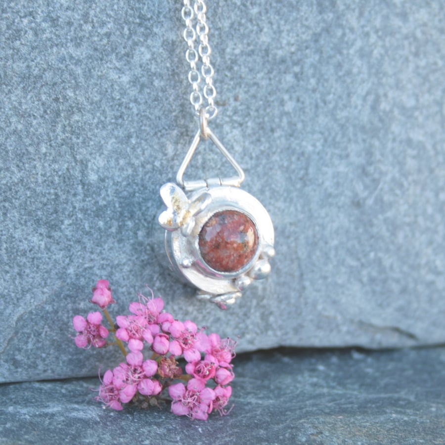 Silver locket, silver gemstone necklace, Lewisian Gneiss jewellery