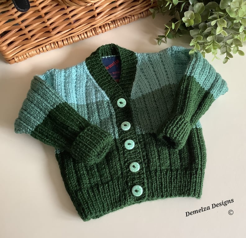 Hand Knitted Baby Boys Cardigan Size 6-12 months 