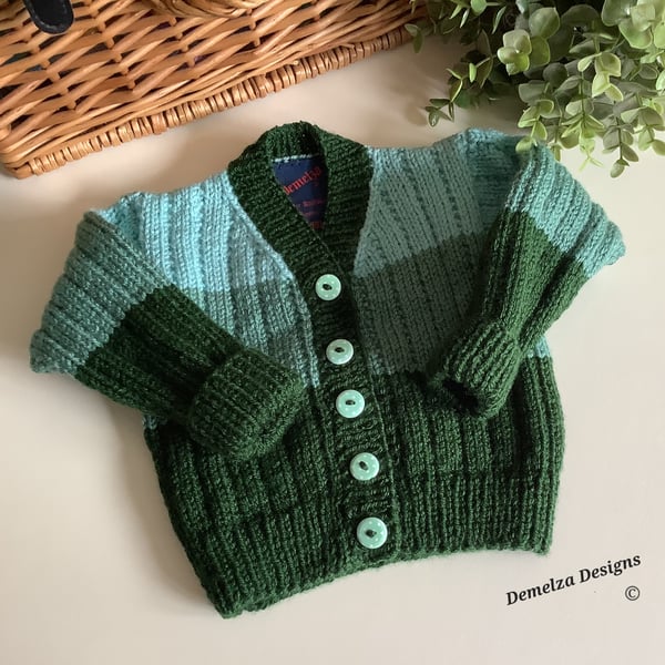 Hand Knitted Baby Boys Cardigan Size 6-12 months 