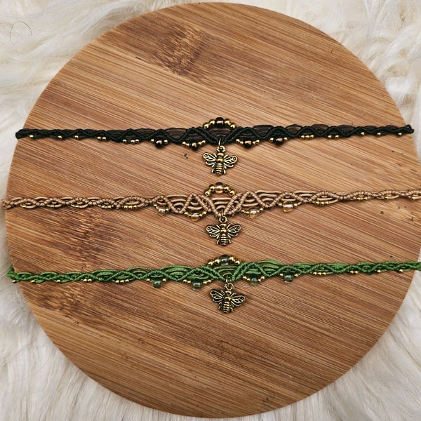 Boho Macrame Choker with Bee Pendant