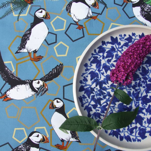Tea Towel - A Circus of Puffins Tea Towel - Scottish Cotton Puffin Tea Towel 