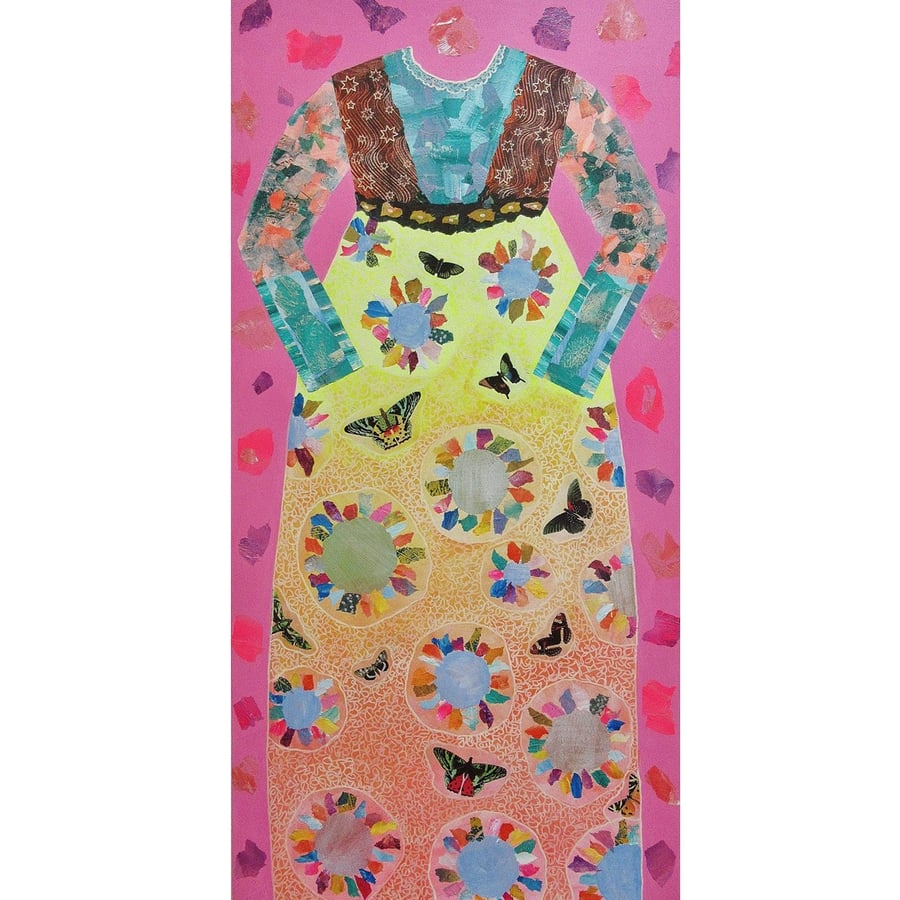 Large Regency Dress Painting Abstract Fashion Clothing Artwork Mixed Media Art