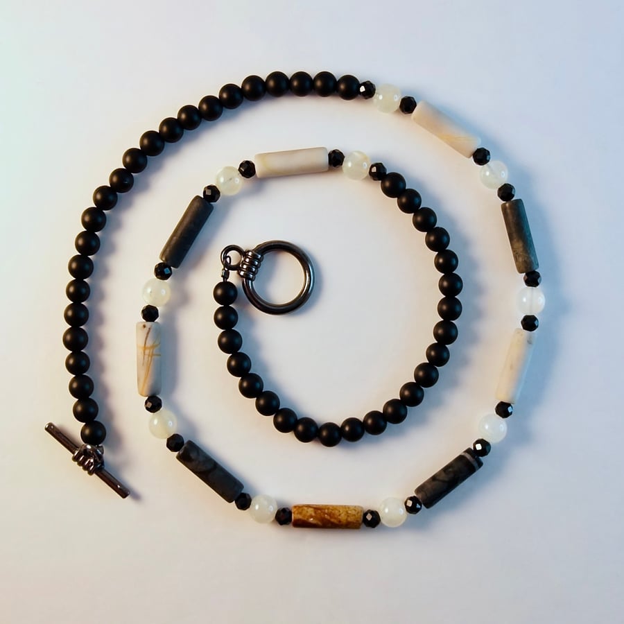 Picasso Jasper Necklace With Moonstone And Black Spinel - Handmade In Devon