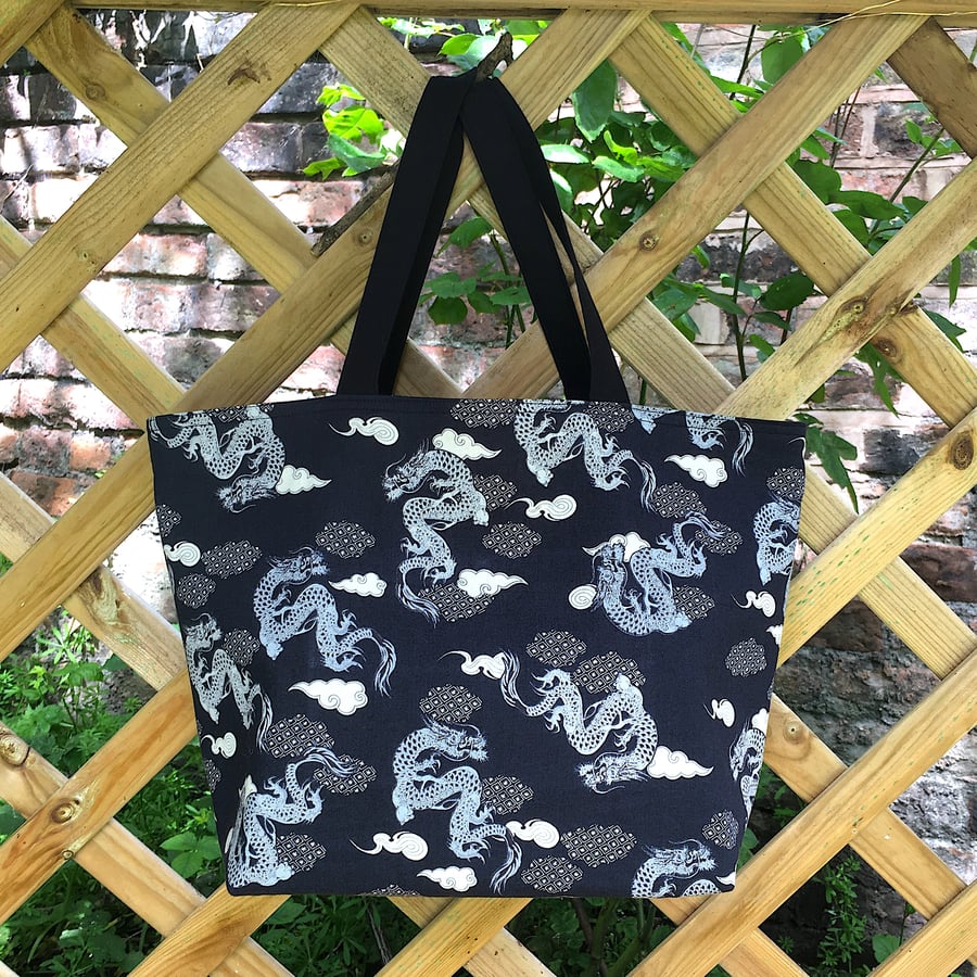 Dragons Tote Japanese Fabric Bag Medium Size