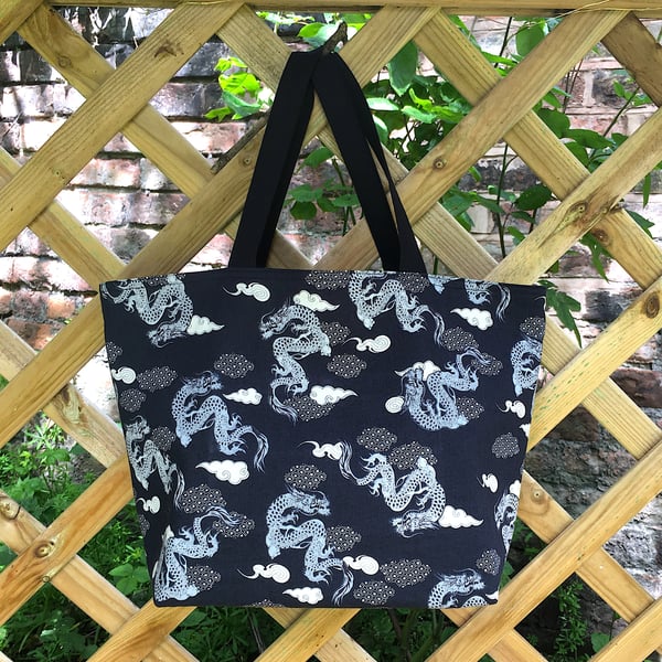 Dragons Tote Japanese Fabric Bag Medium Size
