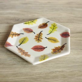 Small Hexagon Dish - Autumn Colours Beech and Oak Leaves