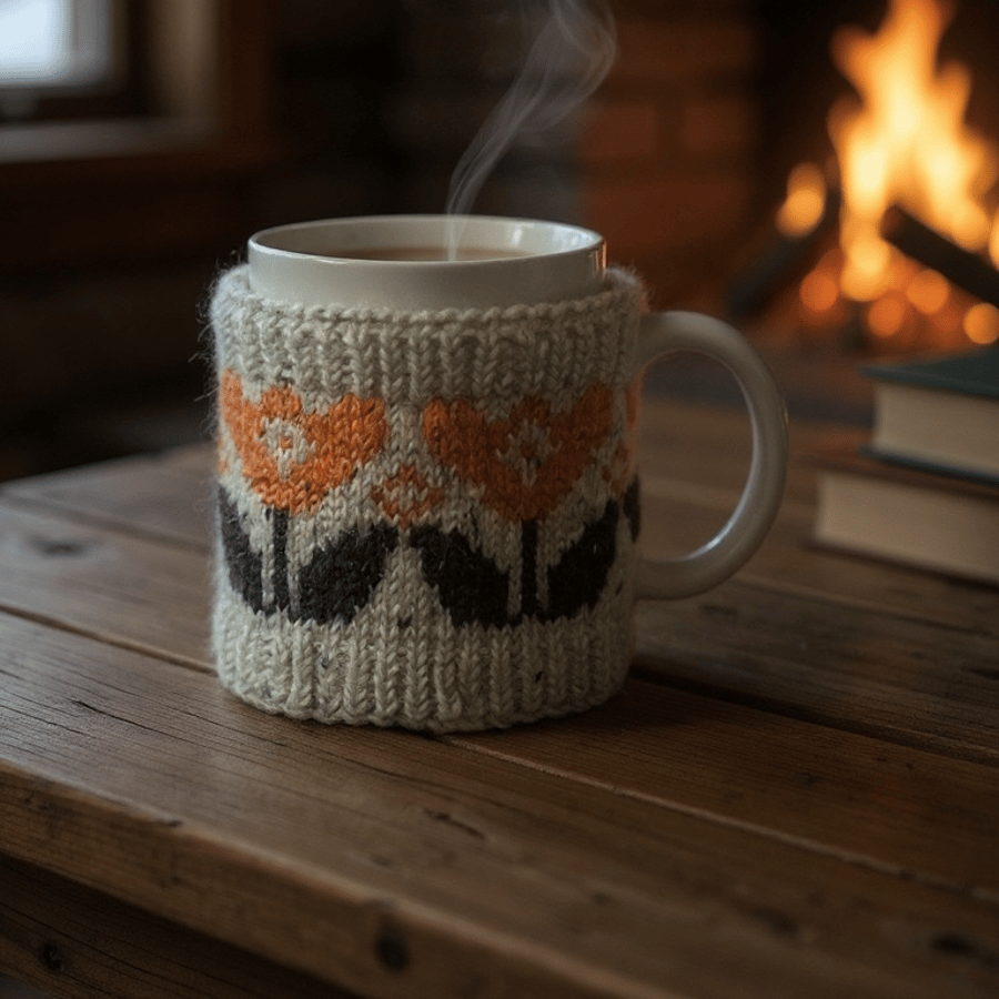 Orange Tulip Fair Isle mug hug 
