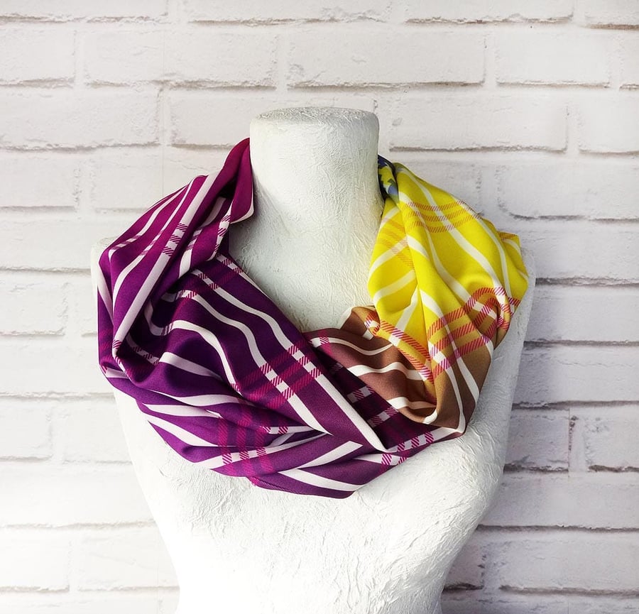 purple-yellow-designers modern infinity shawl polyester-scuba fabric shawl