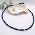 Lapis and Chrysocolla beaded choker necklace 