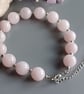 Rose Quartz Beaded Bracelet, Rhodium Plated Stainless Steel, Adjustable Chain - Image 1