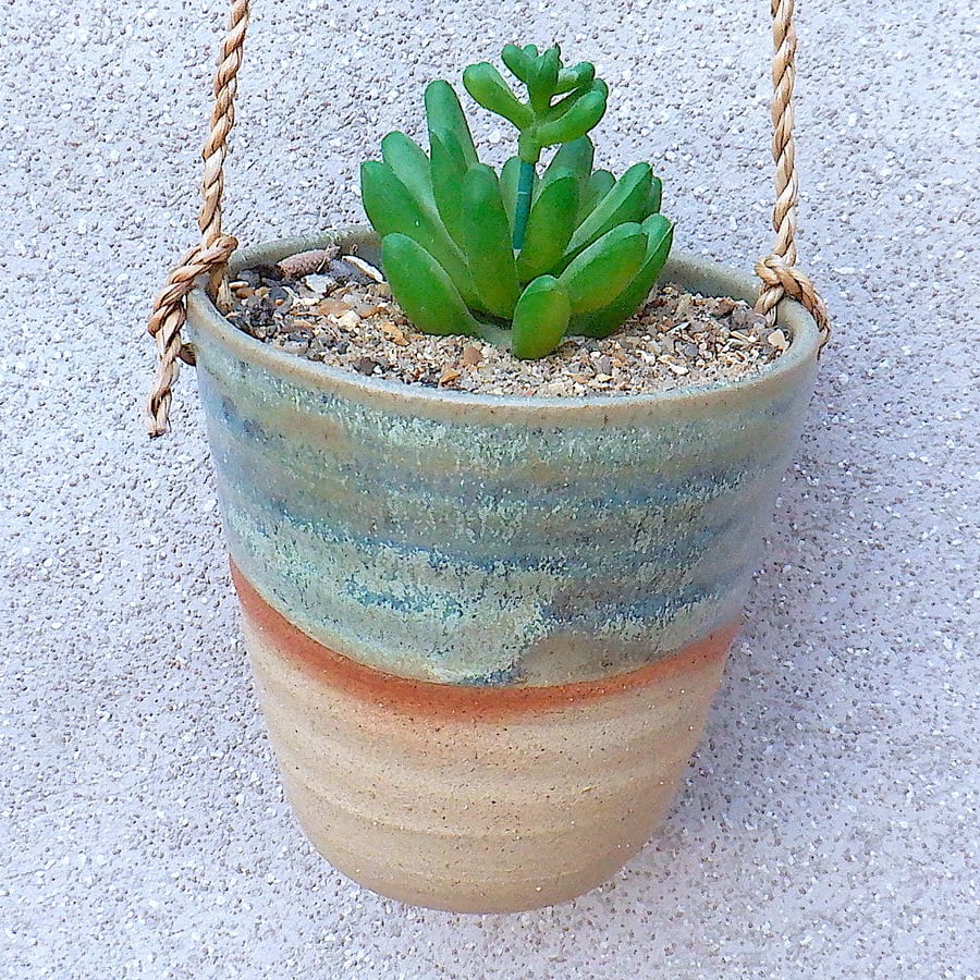 Hanging succulent or cactus planter hand thrown pottery stoneware handmade 