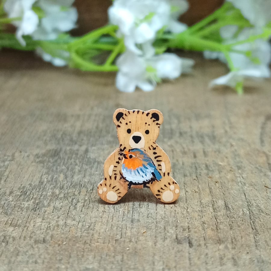 Tiny Robin Bear Pin, Handmade Tiny Teddy Bear Badge, Bereavement Brooch Gift