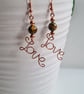Natural Tigers Eye & Copper Dangle LOVE  Earrings Gift Crystal Jewellery Jewelry - Image 1