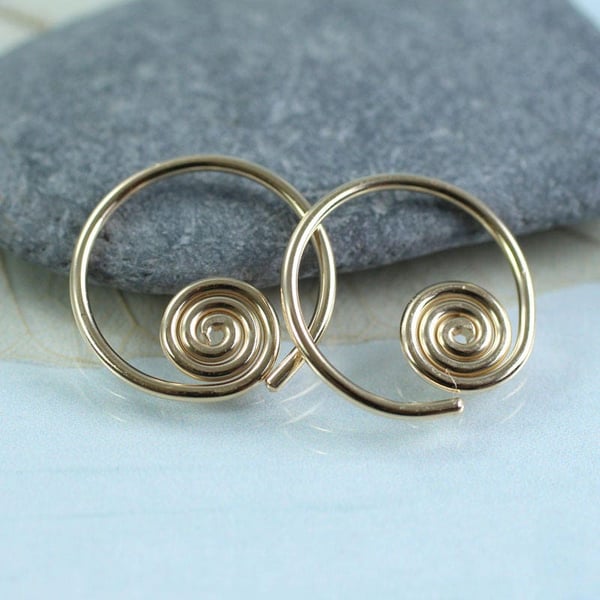 Spiral Sleeper Hoops - Celtic Earrings - 14k Gold Fill - 12 mm Diameter