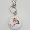 Robin round wooden keyring with lobster clasp - stocking filler 