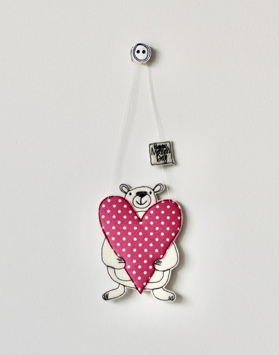 'Happy Mother's Day' Mr Bear is Holding a Heart - Hanging Decoration