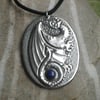  Lapis Lazuli Dragon Pendant Necklace in Silver Pewter