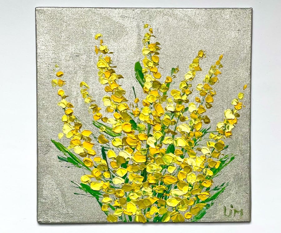 Flower Art Mimosa Impasto Painting Original Artwork Floral Yellow Oil Painting 6
